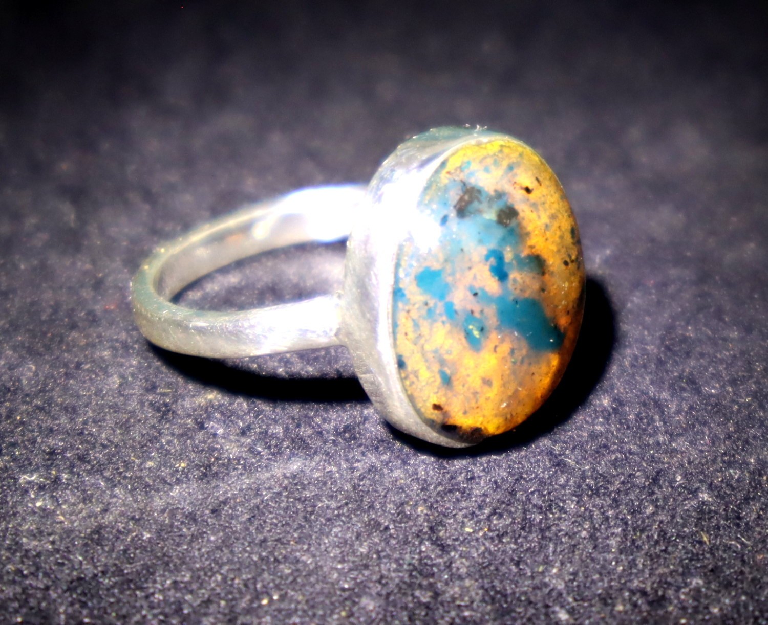 Excellent Natural Translucent Sky Blue Amber .925 Sterling Silver Ring #6
