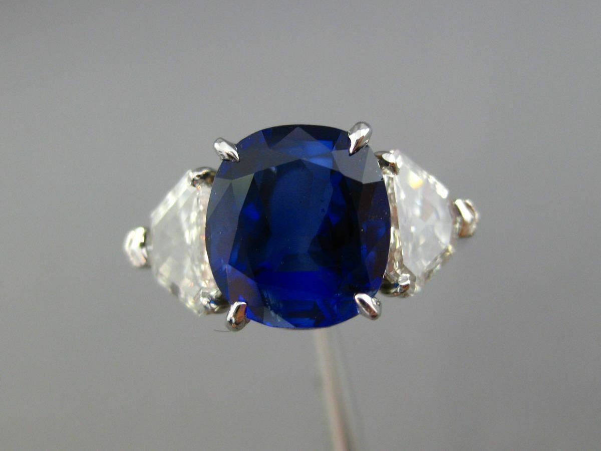 LARGE CERTIFIED 5.35CT DIAMOND & SAPPHIRE NONE HEATED PLATINUM ENGAGEMENT RING