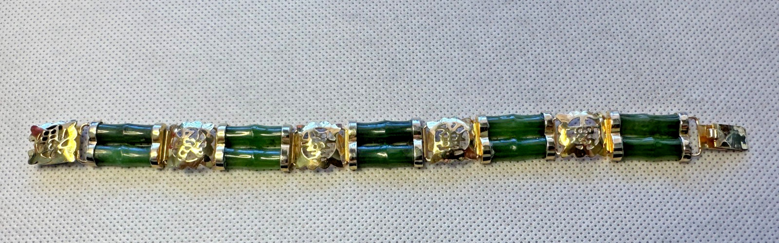 Vintage Chinese Nephrite Jade Bamboo Shape 5 Segment 10 Piece Bracelet With Box