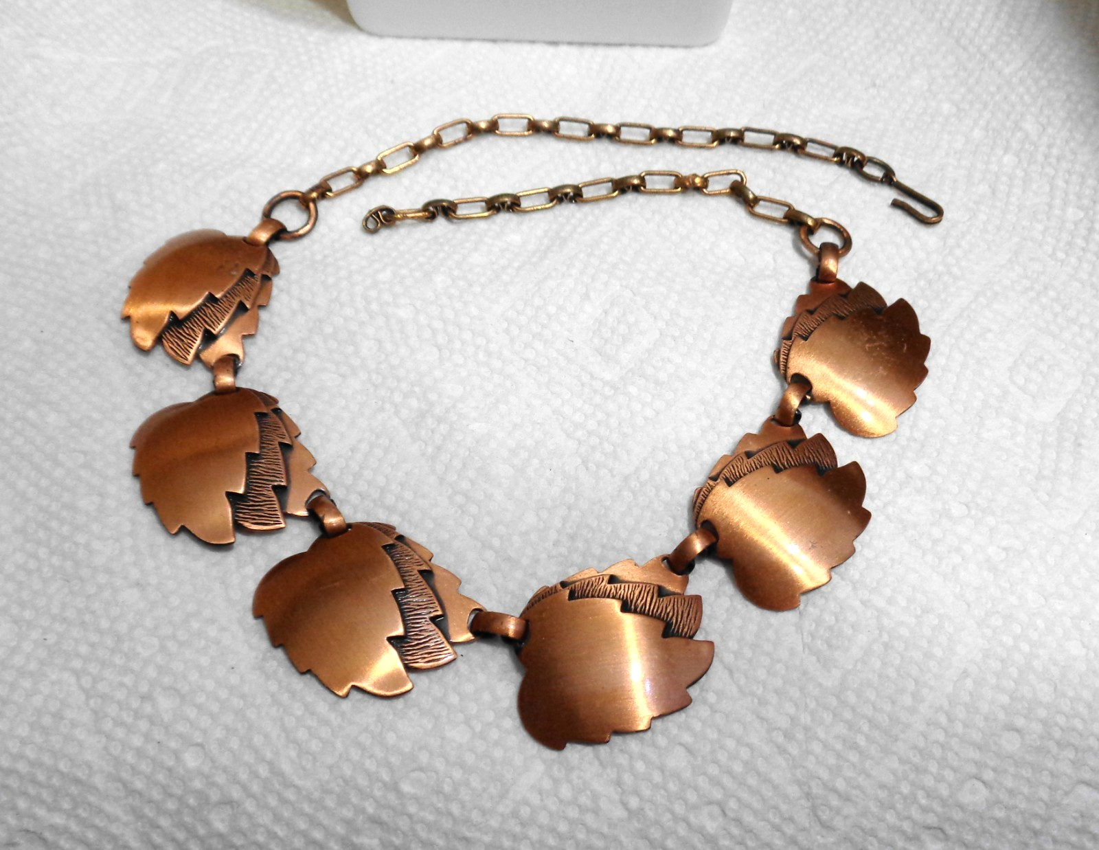 16 inch Vintage Solid Copper Renoir Triple Leaf Panels Necklace 1″ 31.6 grams
