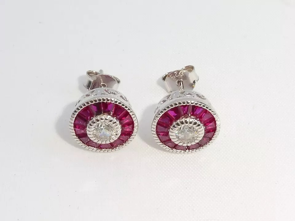 Art Deco Lab Created Diamond Wedding Anniversary New 14K White Gold FN Earrings
