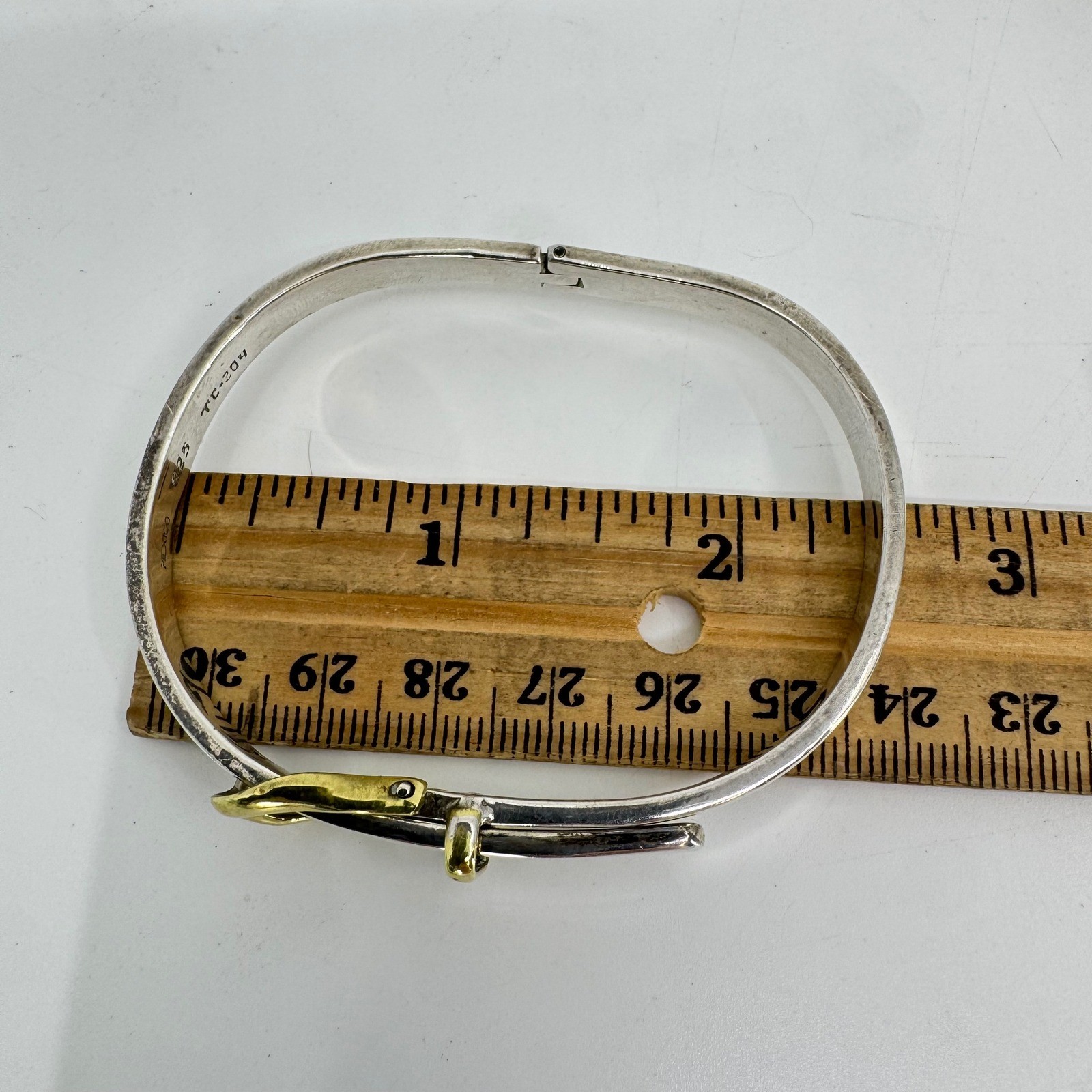 Vintage Taxco Mexico 925 Sterling Silver Brass Belt Buckle Bangle Bracelet 30g