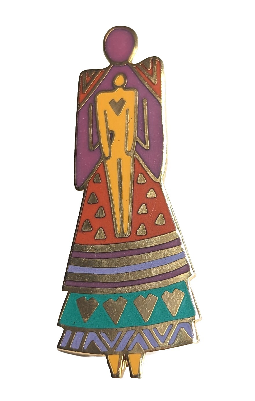 Laurel Burch Signed Mother and Child Mom Baby Kid Multicolor Enamel Pin Brooch