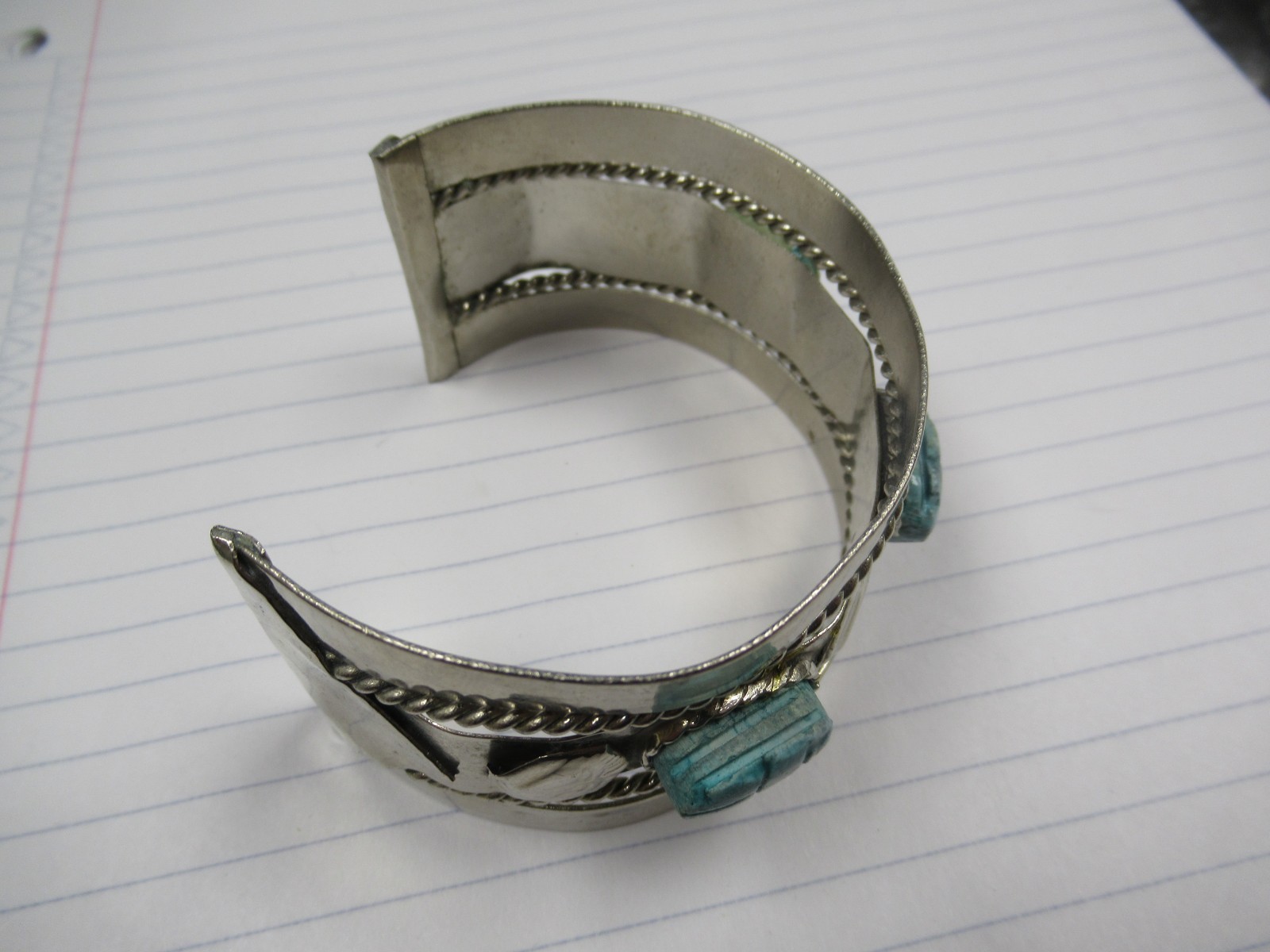 Vintage Made in Egypt Egyptian Faience 3 Scarab Costume Jewelry Cuff Bracelet