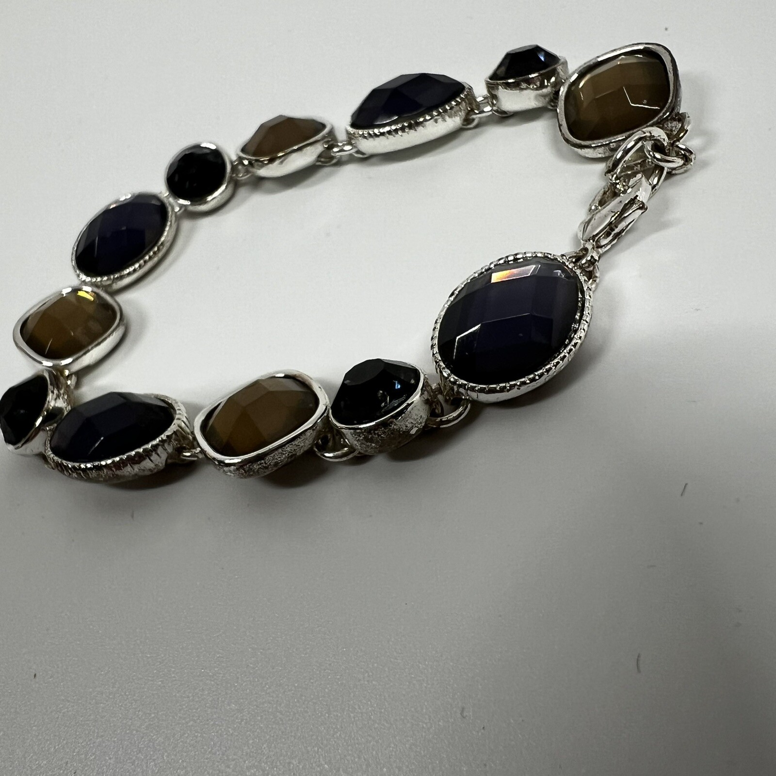 Vintage Scarab Bracelet Faceted Multi Colored Purple and Gold 7.5” Marked