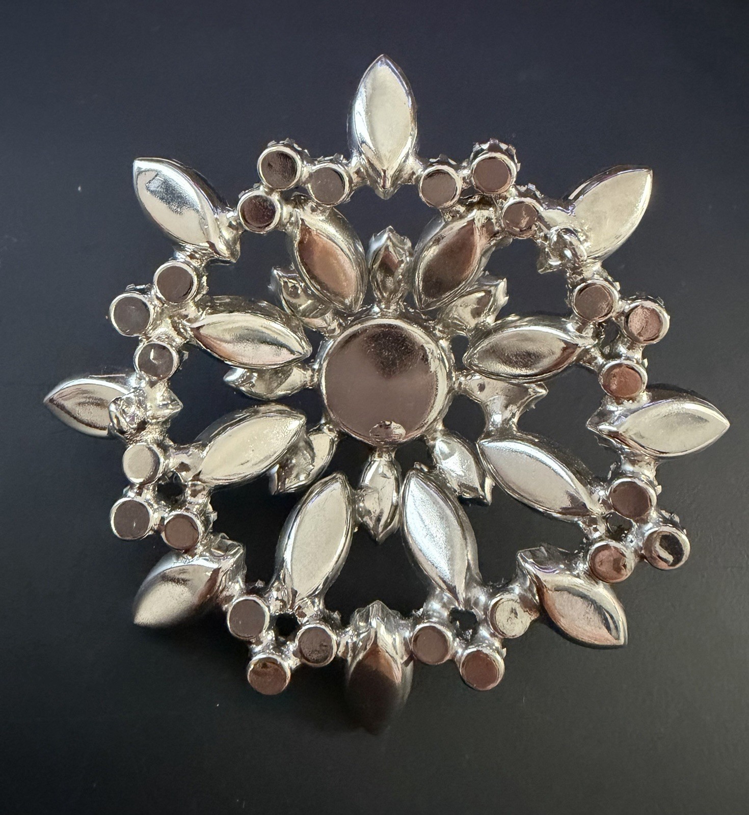 Vintage Starburst White Pearl Clear Rhinestone Silver Tone Pendant