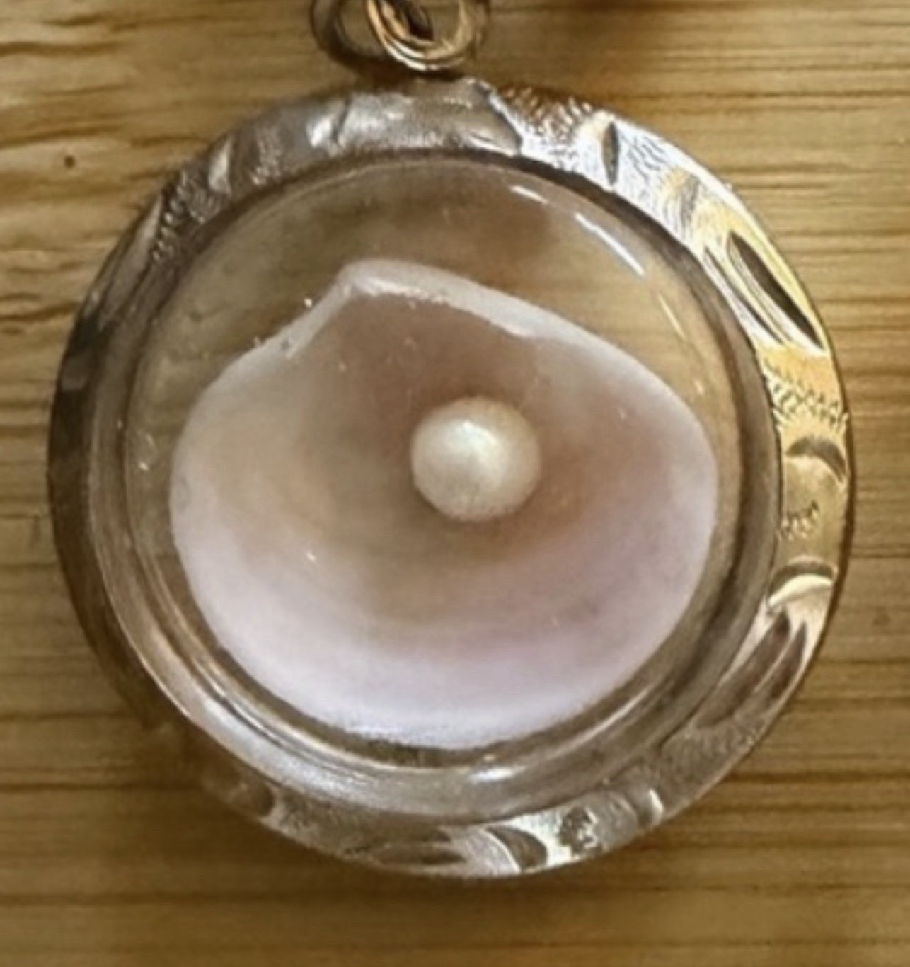 Antique Victorian Shell Pendant Pearl Double Crystal Round Domed Gold Filled 1″