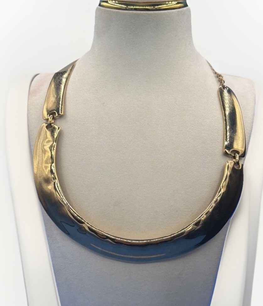Vintage P&Y Brushed Gold‑Tone U‑Shaped Choker Necklace • Chic Retro Modernist