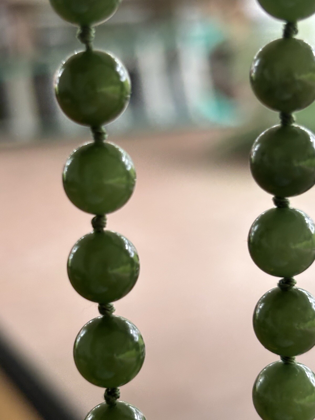Jade Jadite 65 Bead Necklace Hand Knotted Gold Over 925 Clasp 1970 MCM Green 24”