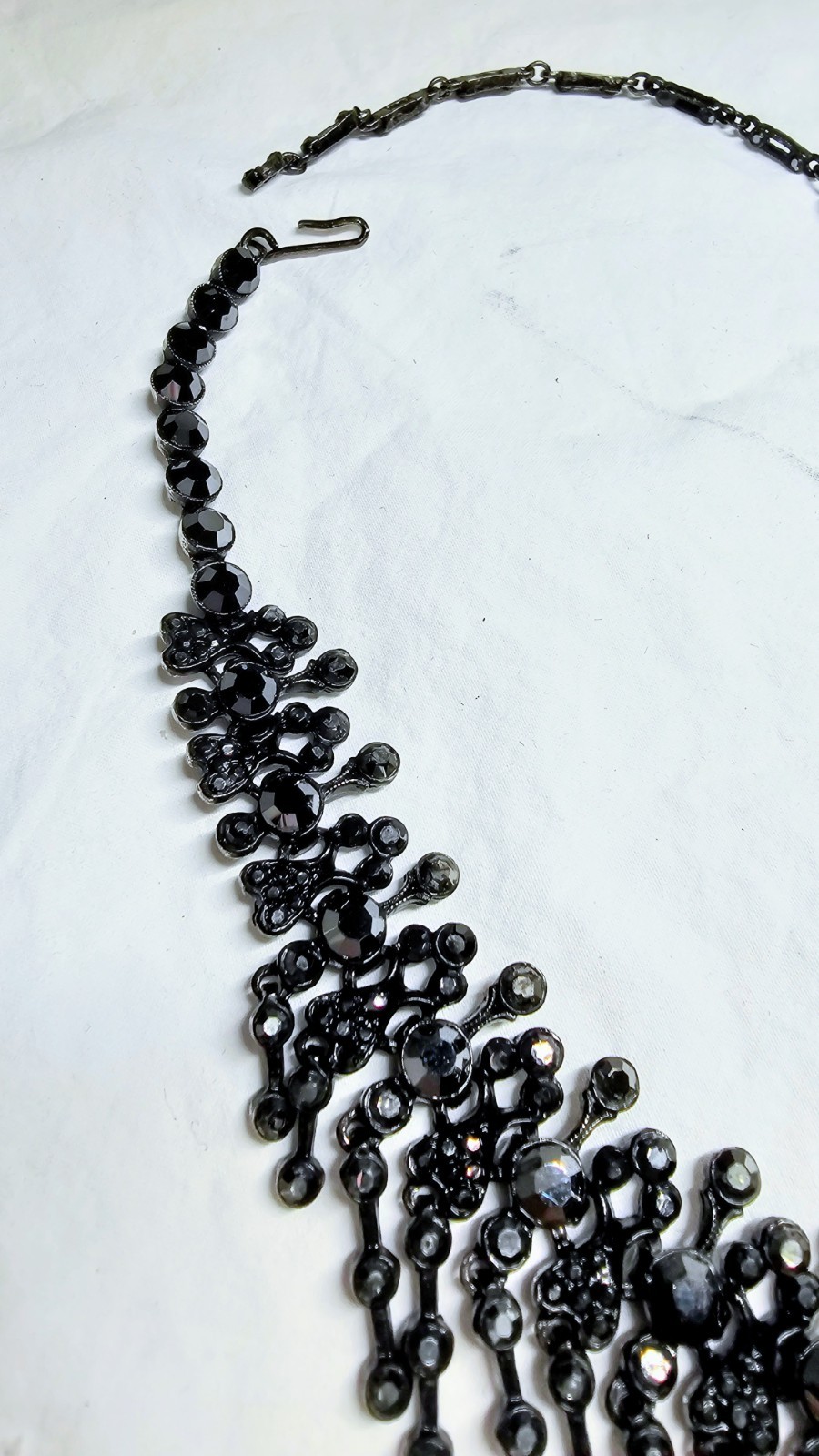 Stunning Vintage Hematite Black Crystal Choker Necklace