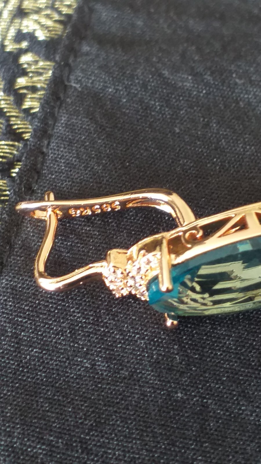 Vintage 1990-s 14 Ct Rolled Gold Large Blue Topaz Earrings-Hallmarked 585 RG