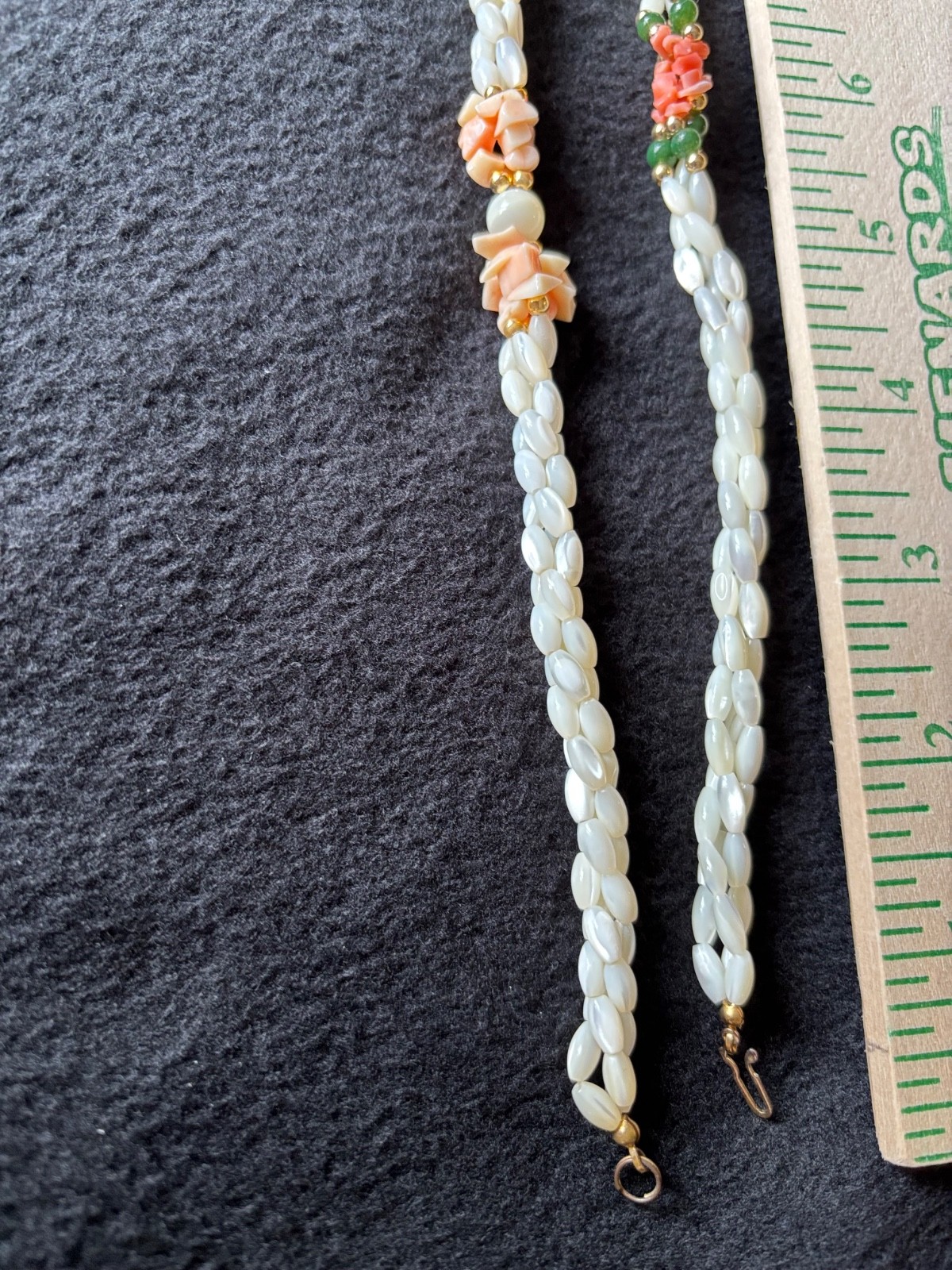 Beautiful Necklaces (2) Beaded Coral Jade & Mother of Pearl VINTAGE 18″ & 17″