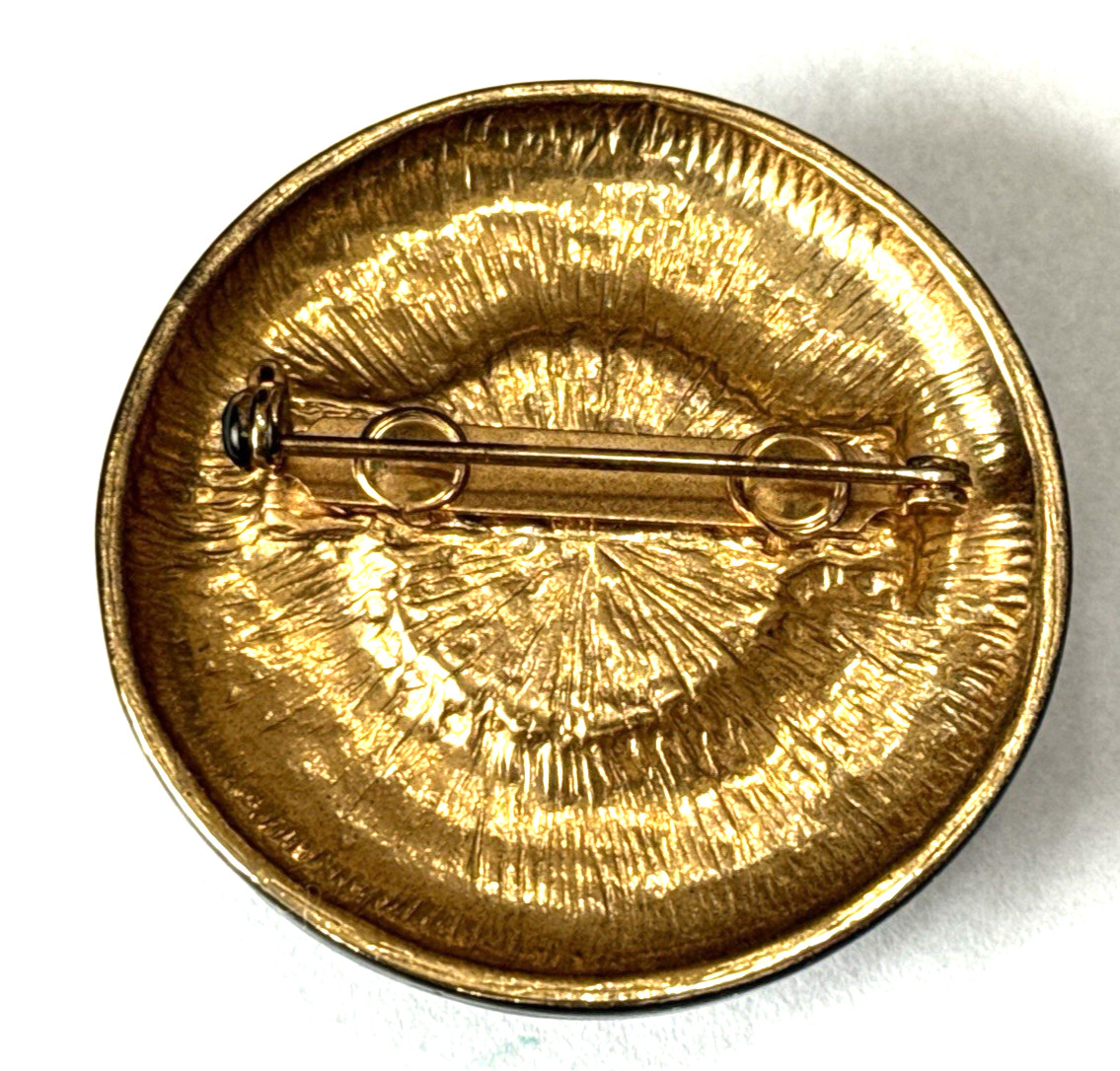 PALOMA PICASSO Designer Round Black Brooch Amber Glass Center
