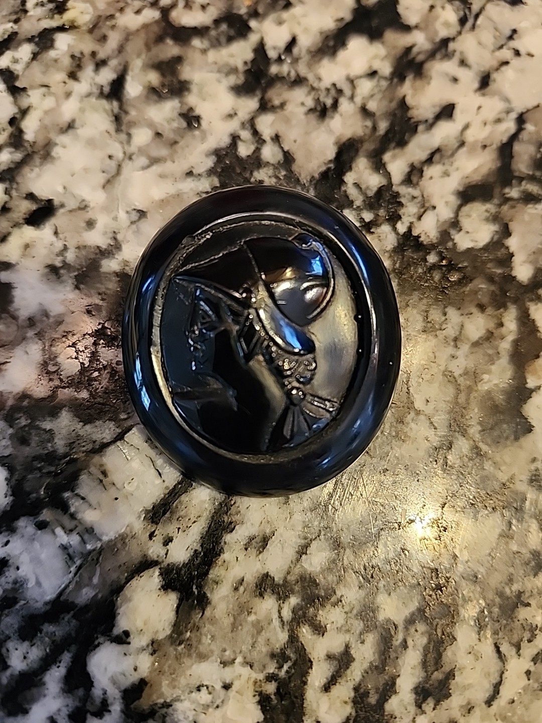 Antique Victorian Black Jet Hand Carved Mourning Cameo Brooch 1800’s