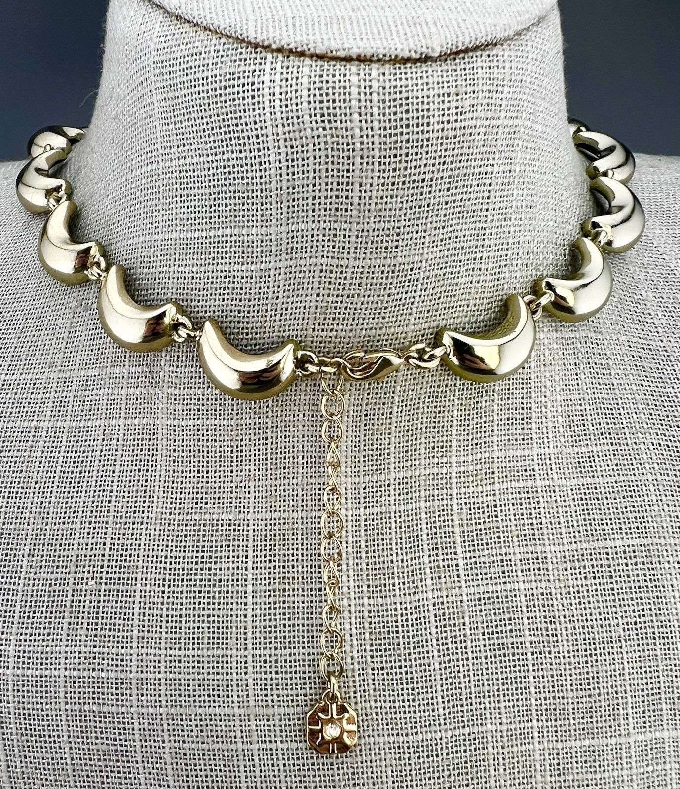 Monet Necklace Crescent Moon Wave Gold Tone Link Signed 16”