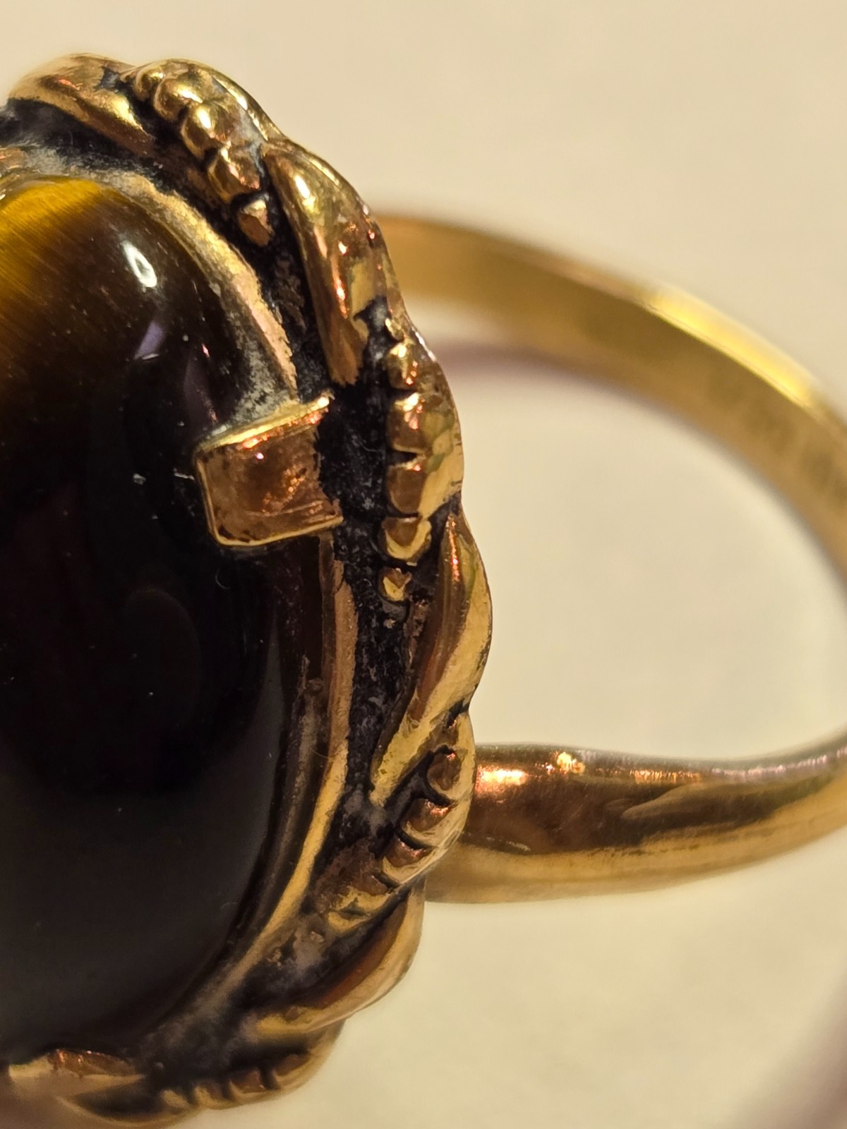 Vintage Signed Tiger’s Eye 10K Gold Ring made by Clark & Coombs, late 1950’s