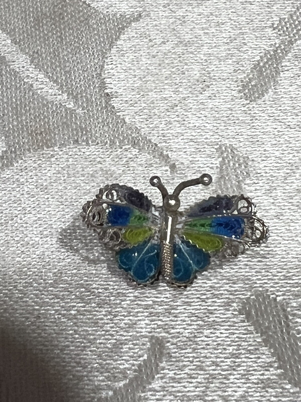 Vintage Italian 800 Silver Filigree Enamel Butterfly Pin. Small Size