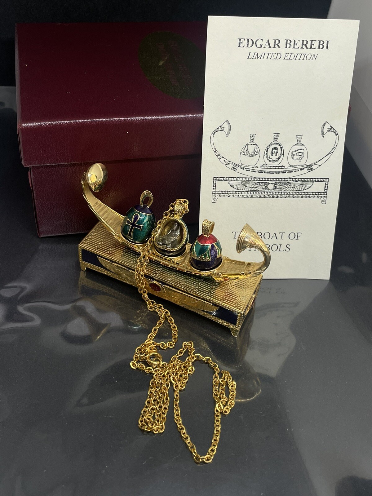 VTG Edgar Berebi Limited Edition Egyptian Faberge Eggs Pendant Necklace W/stand
