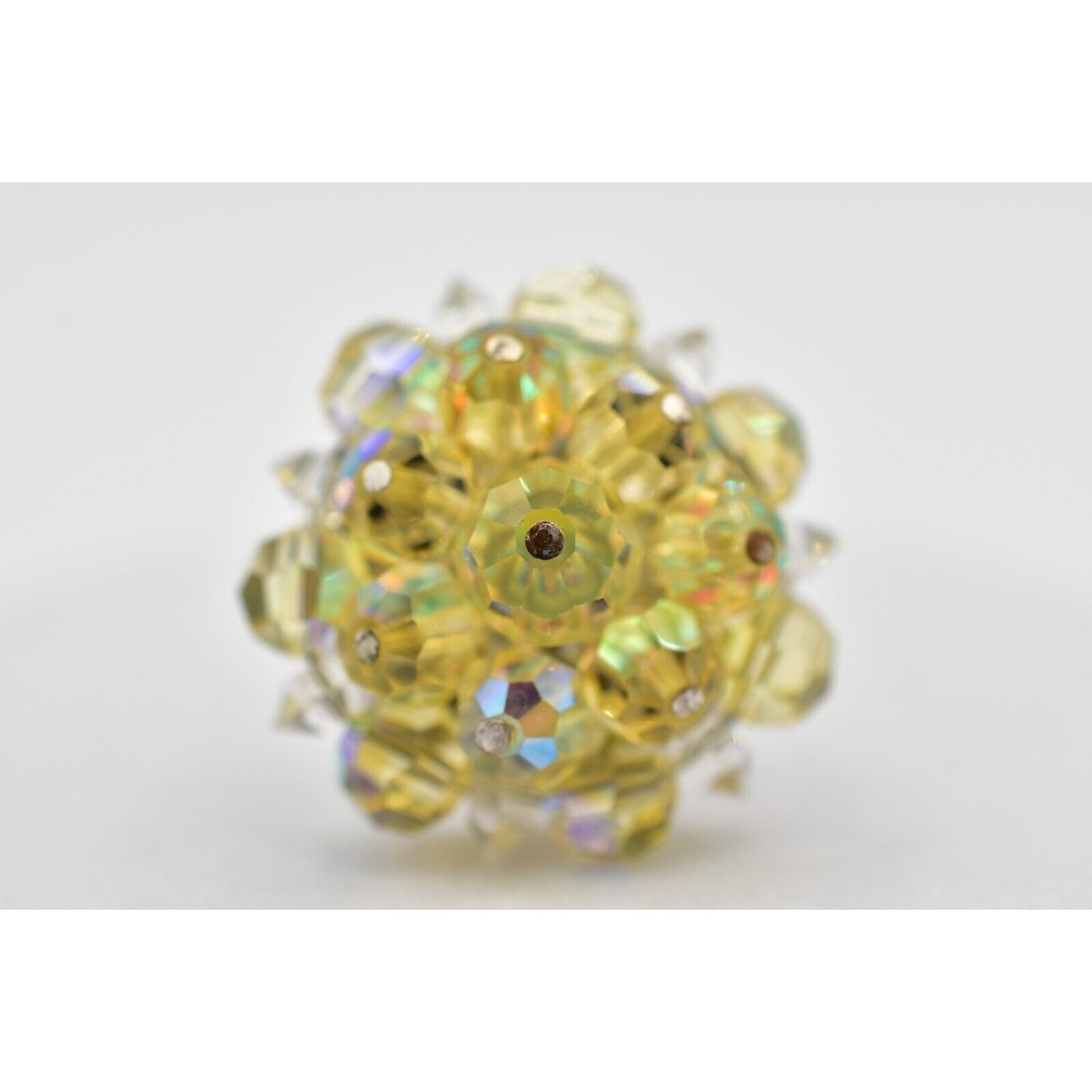 Laguna Vintage Clip On Crystal Earrings Yellow AB Cluster Signed Glam 1950s A24
