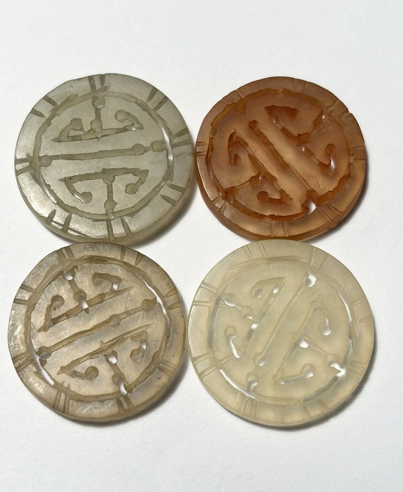 53 Antique Chinese Carved Jade 1″ SHOU Longevity Jewelry Pieces 2-4g @ 168g