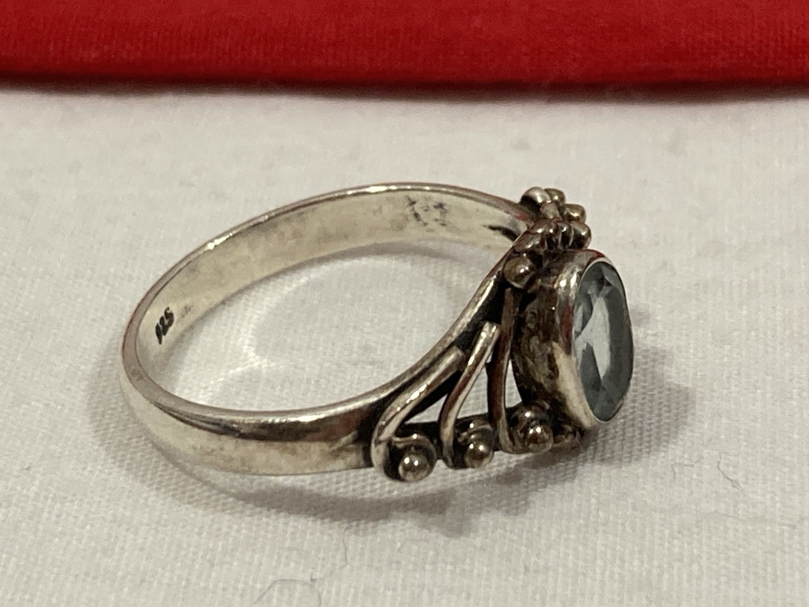 Vintage 925 Sterling Silver Southwestern Aquamarine Stone Band Ring SIZE 6.75/7