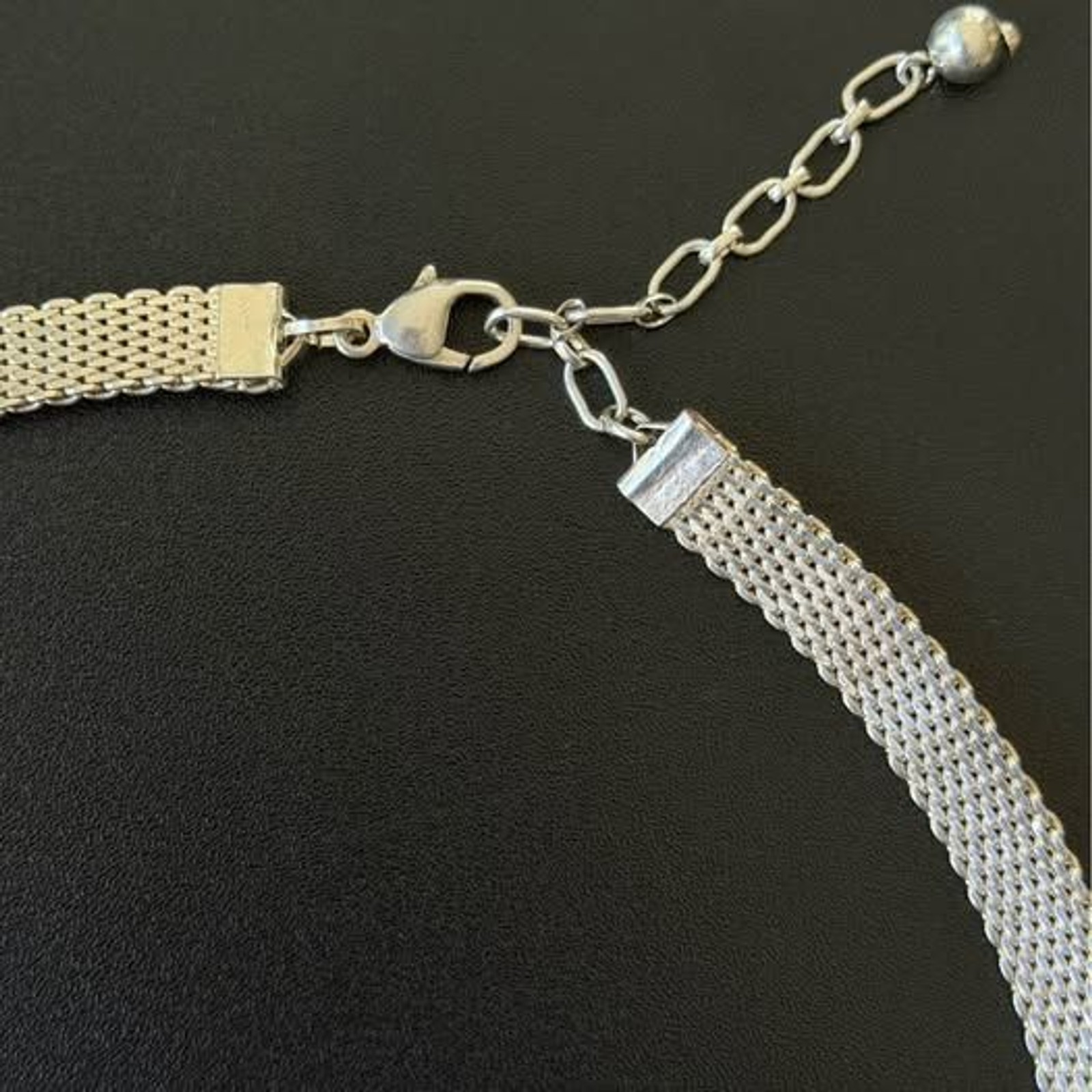 Vintage Sterling Silver Thick Mesh Collar Necklace | Adjustable 16–18.5”