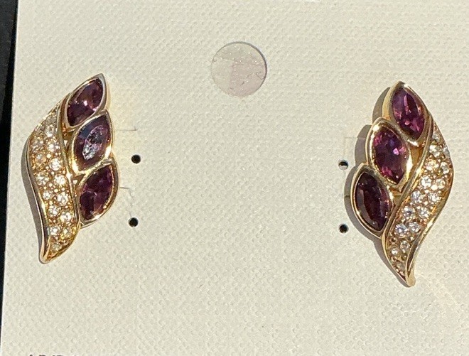 Givenchy Gold Tone Post Earrings With Amethyst And Shiny Crystals