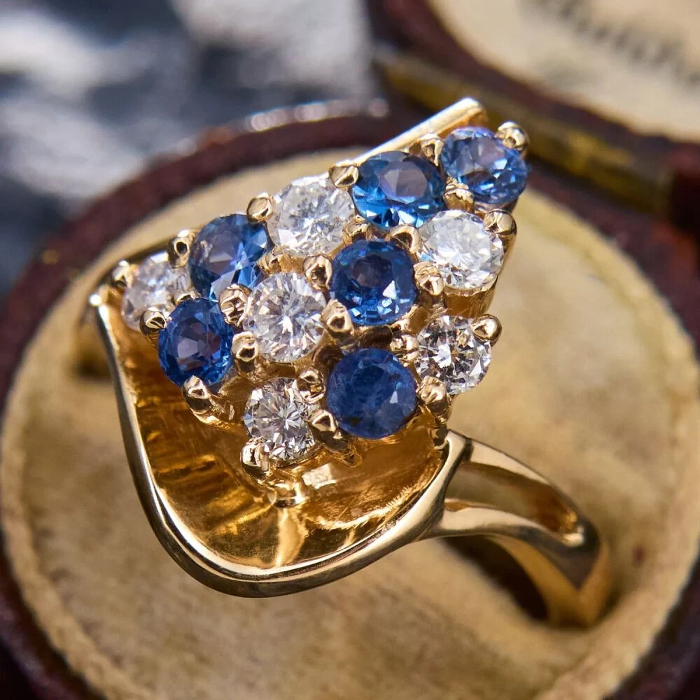 Vintage Round Cut Lab Created Sapphire Engagement Ring 14K Yellow Gold Plated