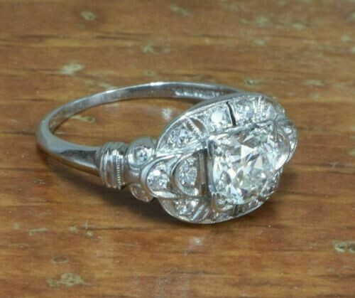 1.2CT White Round Cut Simulated Diamond Art Deco Vintage Wedding 925 Silver Ring