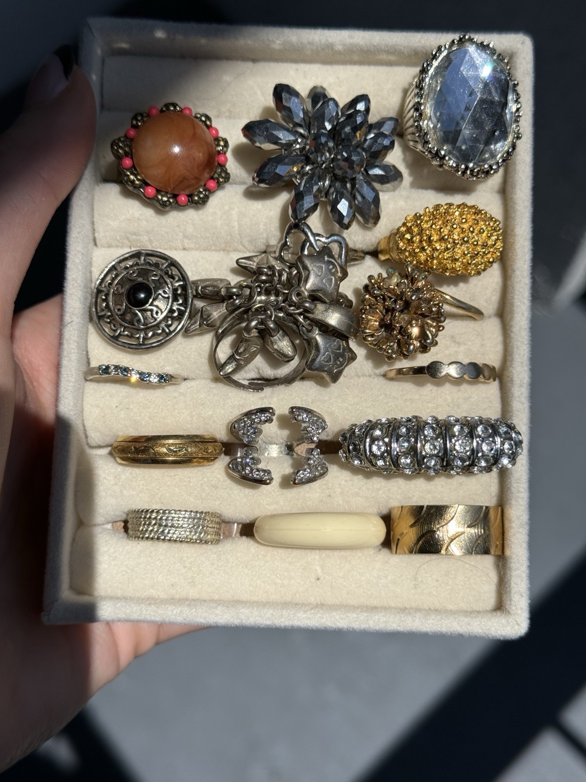 Mixed Lot 16 Fashion Rings Multicolor Metal Rhinestone Mixed Materials Unisex