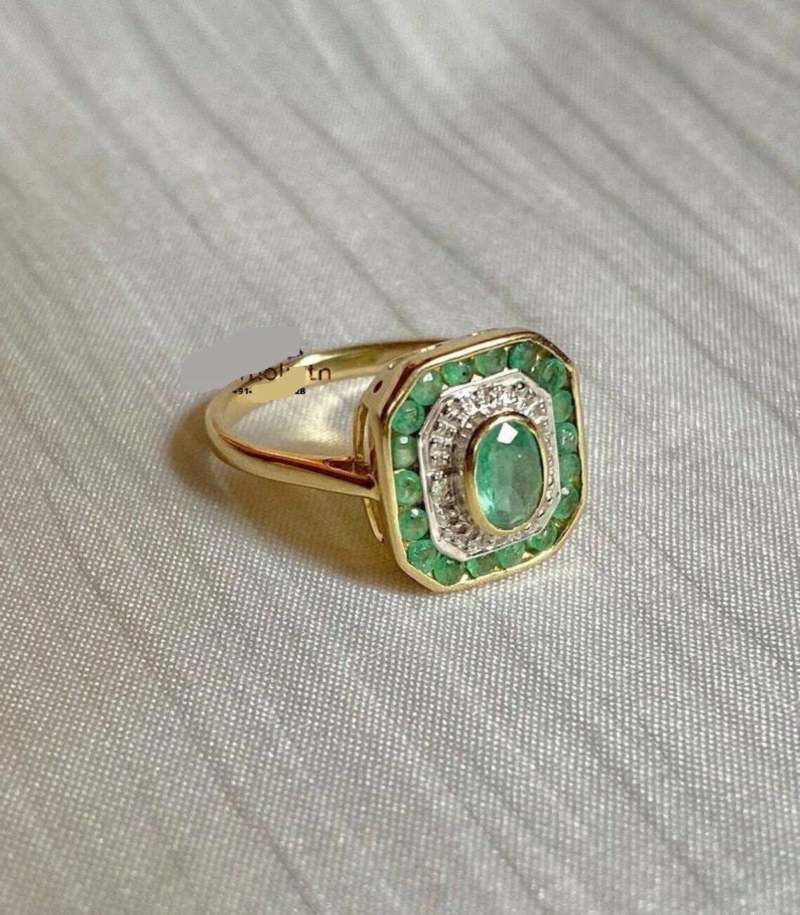 Vintage Art Deco Style Oval Lab Created Emerald Engagement 14K Gold Finish Ring