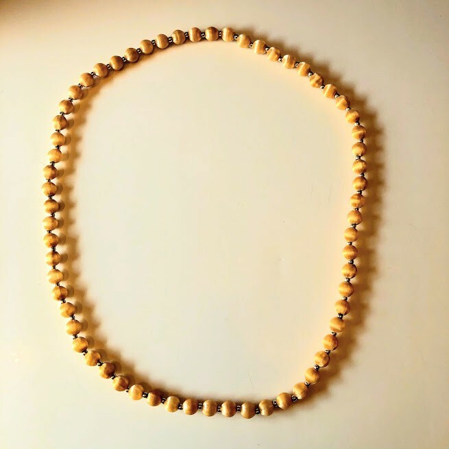 Vintage of Silk String Beaded Beige Necklace None have Clasp.