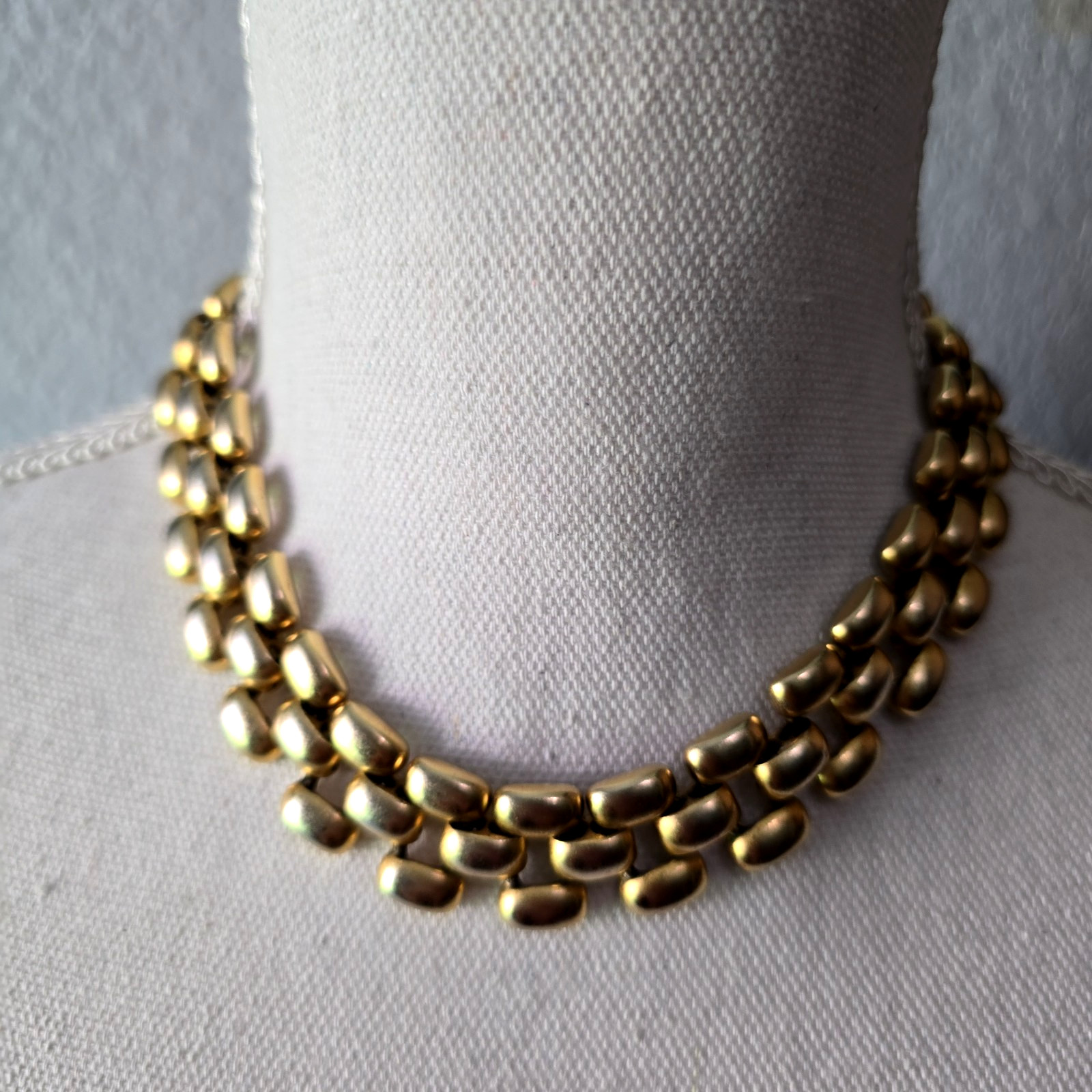 Vintage Erwin Pearl Mesh Gold Tone Heavy Choker Collar Necklace 16″L