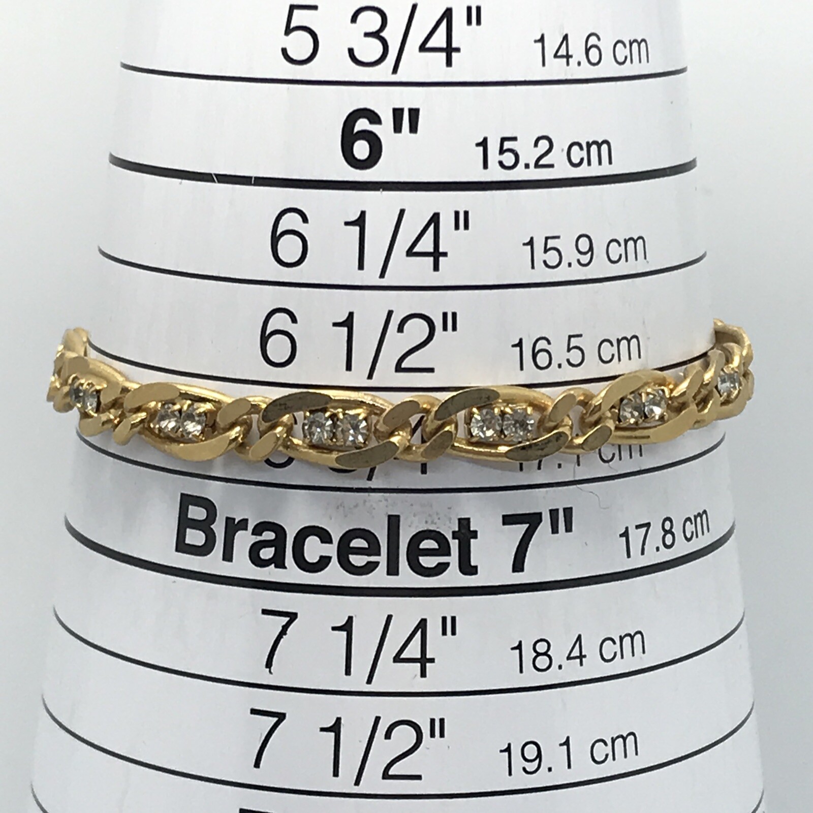 Vintage Delicate Gold Tone Chain & Crystal Accented Tennis Bracelet sz 6.75″