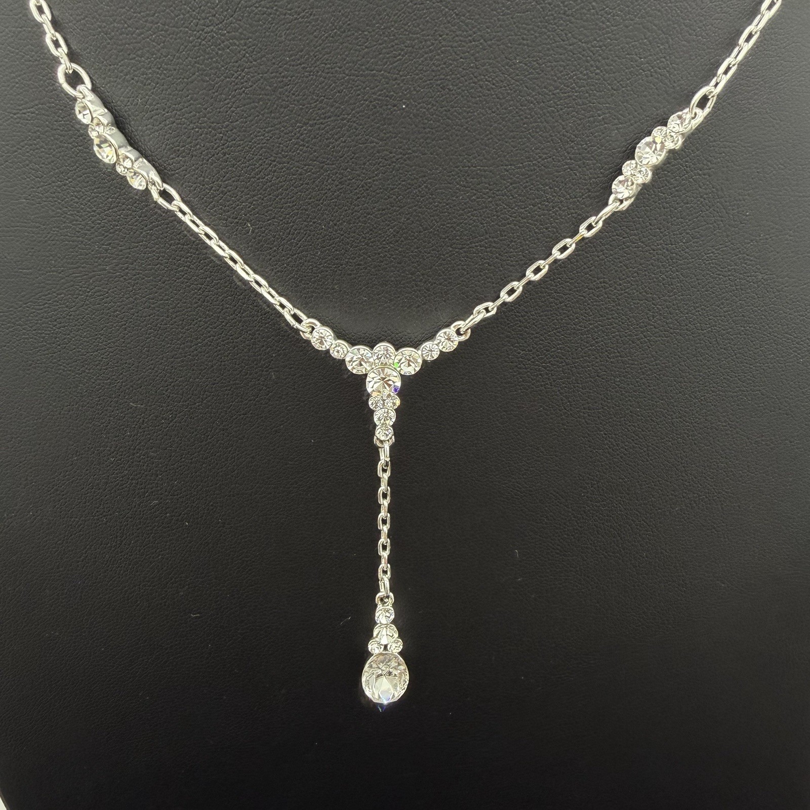 Vintage Signed Givenchy Crystal Necklace Y Drop Lavaliere
