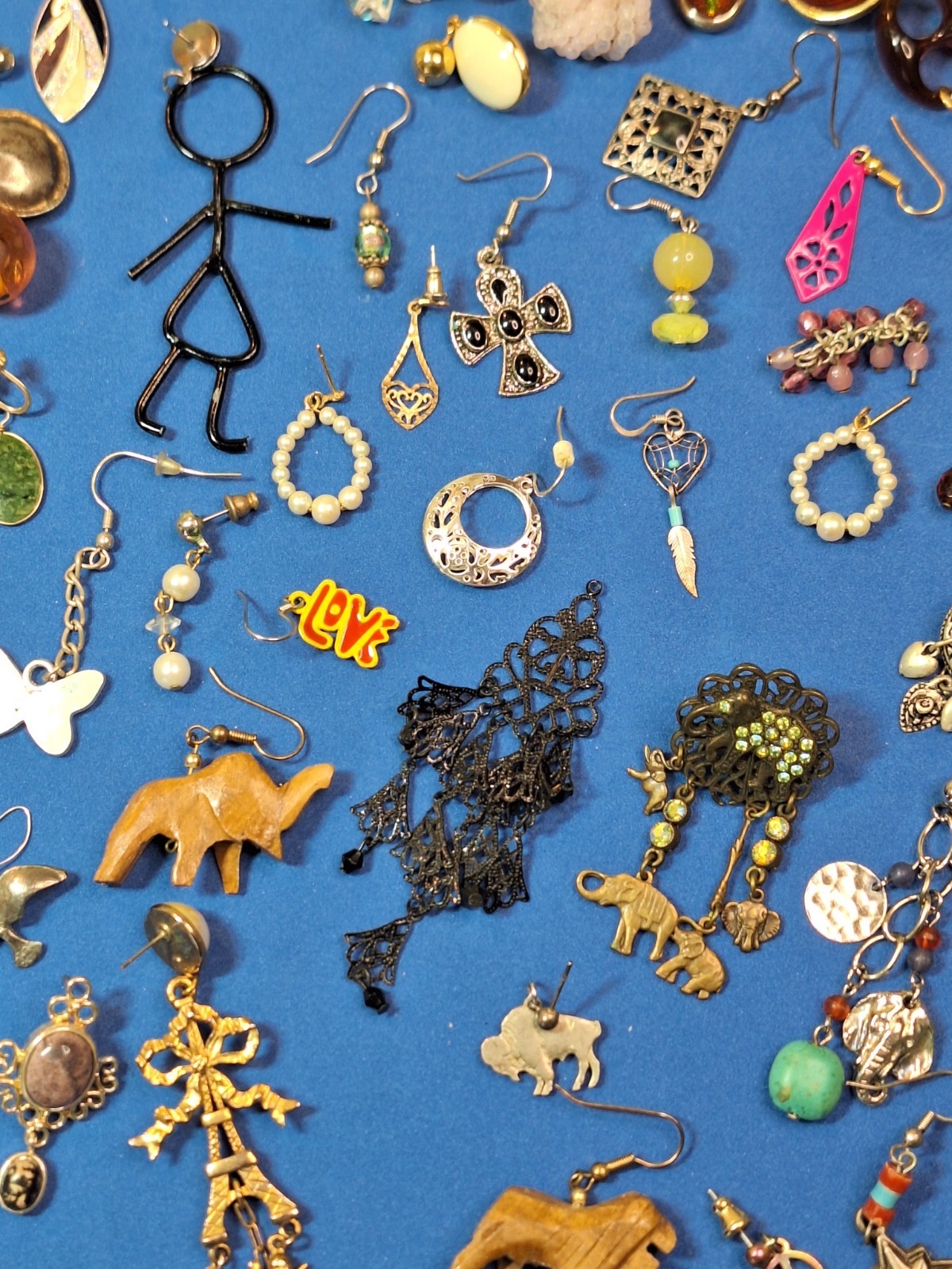 129 pc Single Pierced Earring Lot Rhinestones Dangles Animals Crafts Over 1-lb