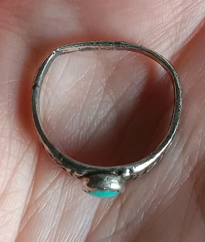 Vtg *Bent Band* Sterling Silver Turquoise Ring Southwestern Sombrero Size 6.75