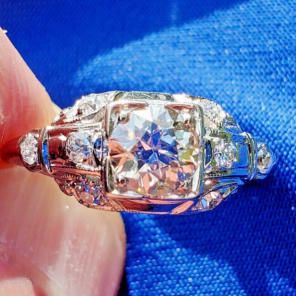 Original EARTH MINED DIAMOND ART Deco Engagement Ring SOLID 18K GOLD Solitaire 7