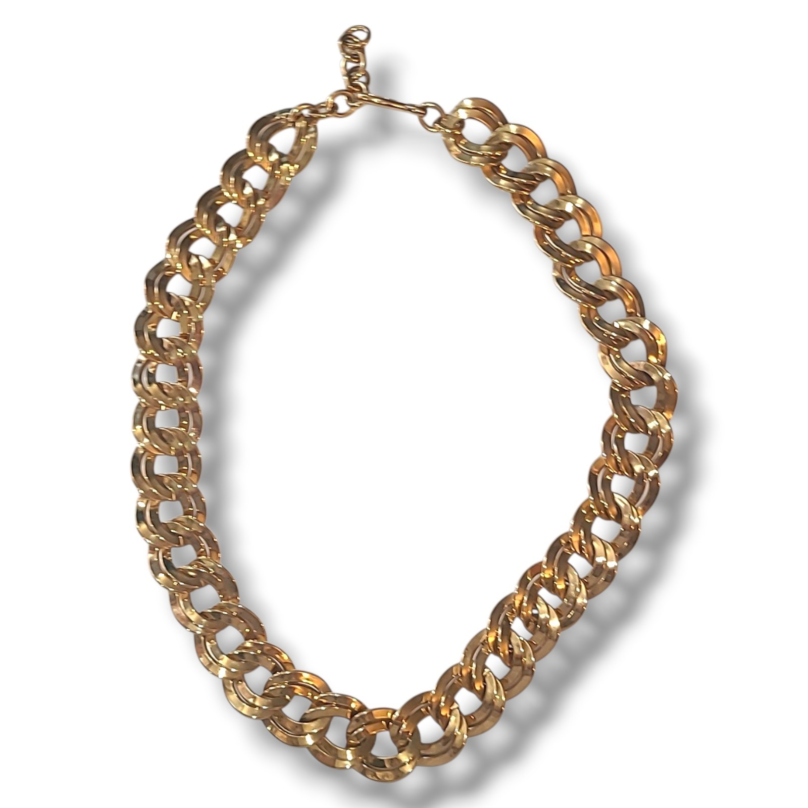Monet Chunky Gold Tone Double Link Chain Necklace 20in Vintage Signed