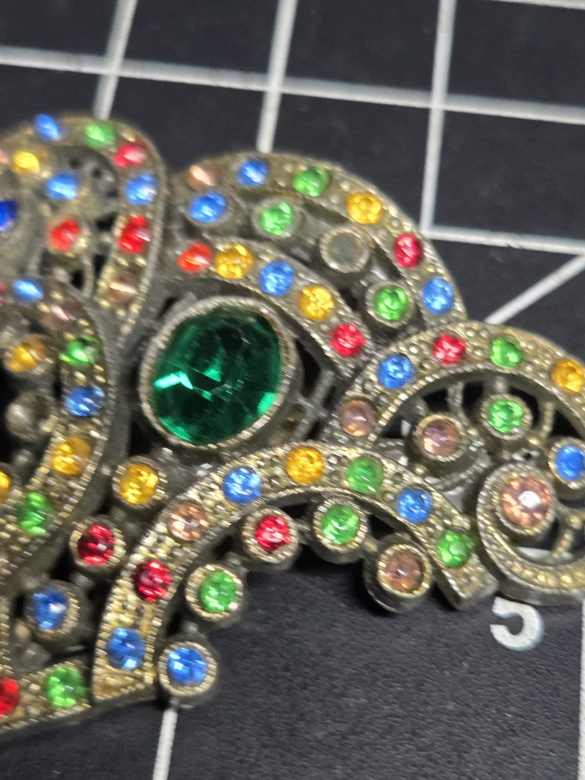 vtg multicolor dress clip rhinestone scraf jewelry antique signed LN little nemo