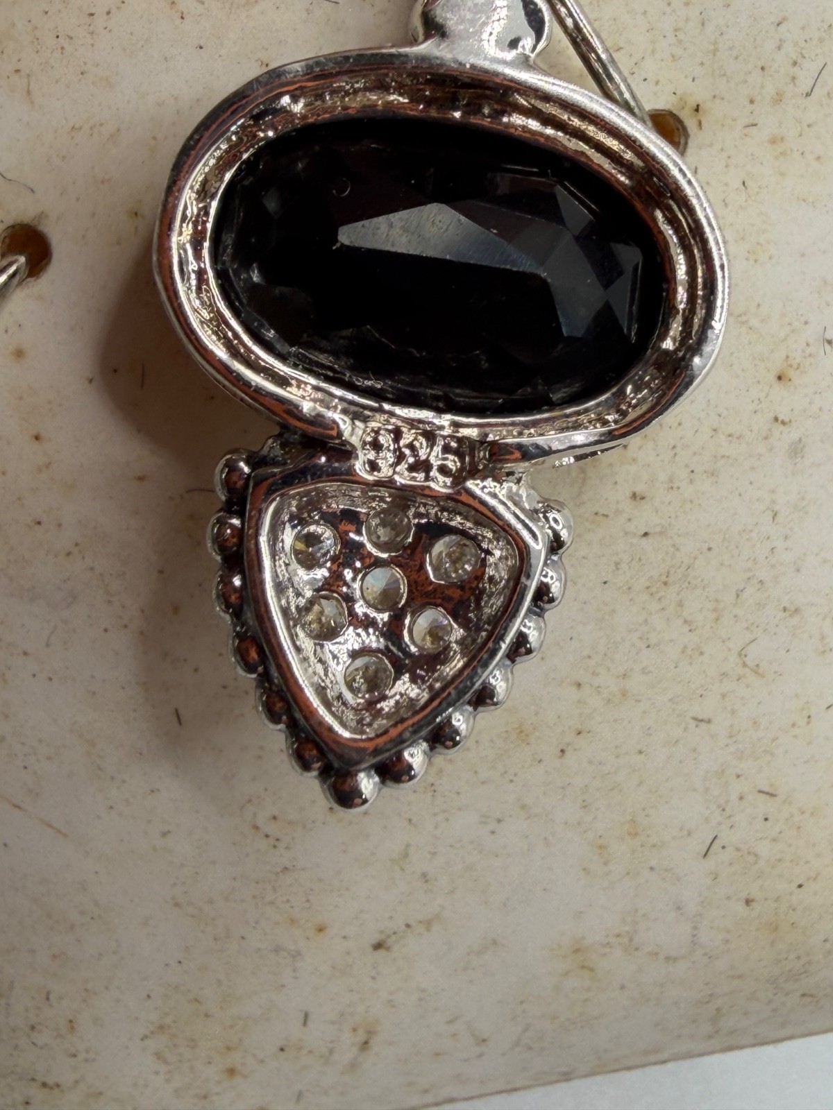 ART DECO 925 STERLING SILVER RHINESTONES CRYSTALS OVAL PENDANT VINTAGE 18″