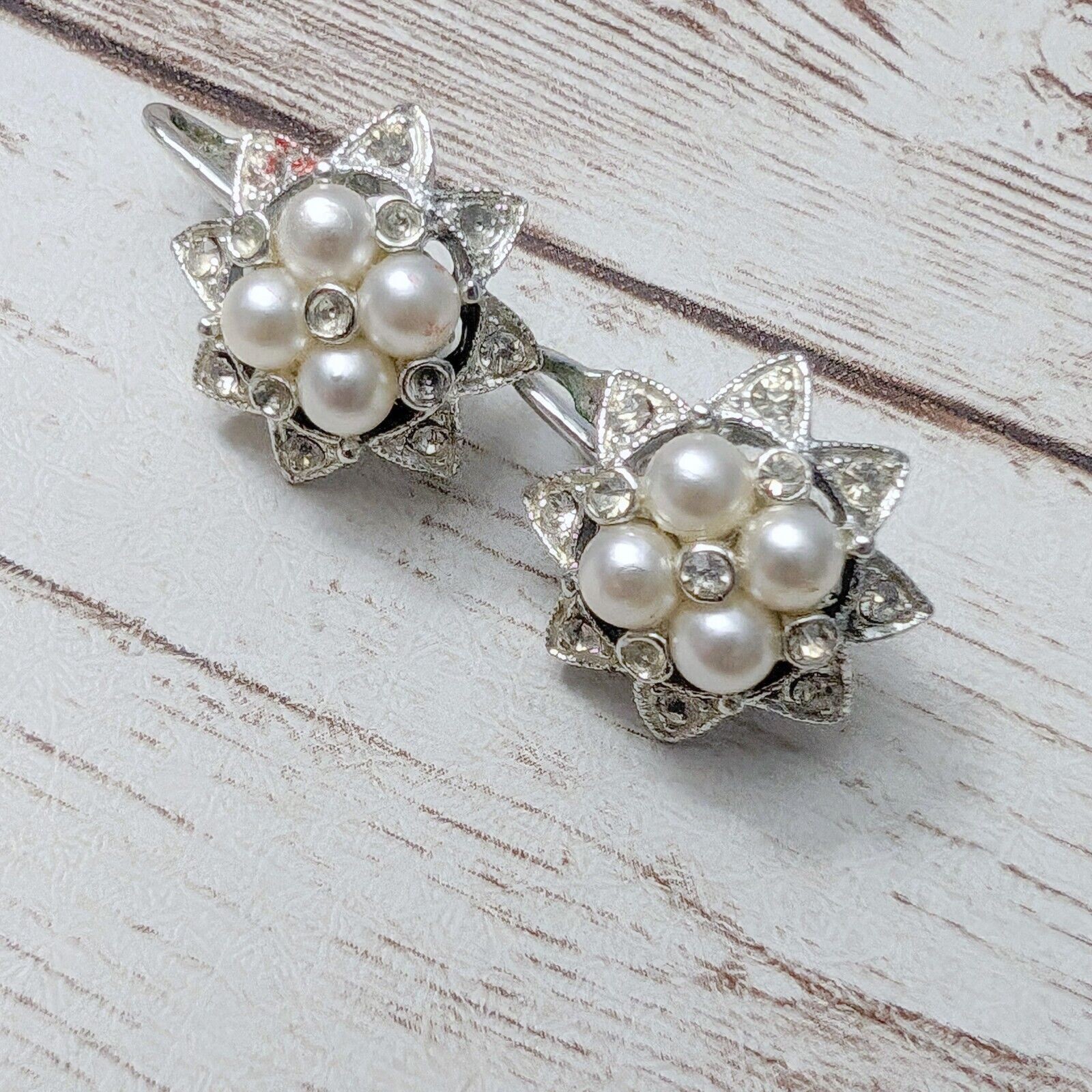 Vintage Clip On Earrings – 5/8″ Faux Pearls – Missing Gems & Cosmetic Issues