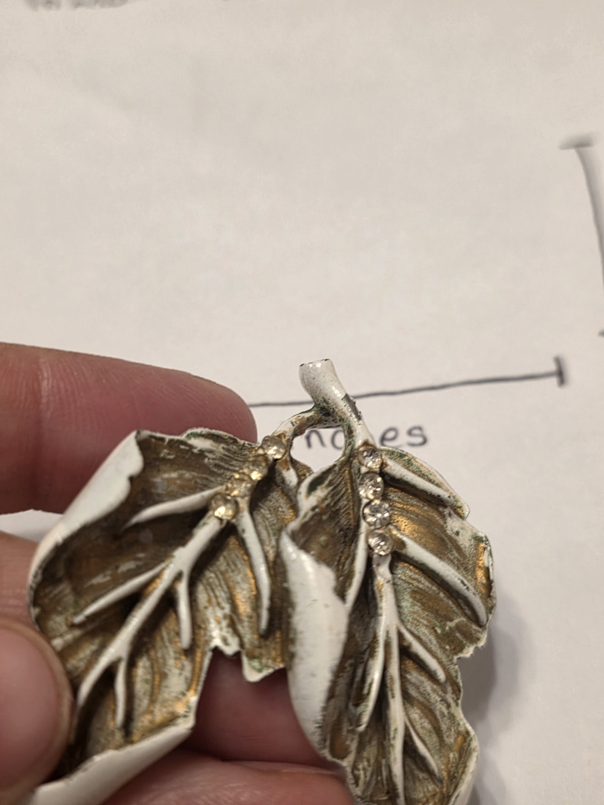 Vintage Coro Style Leaf Brooch Pin with Rhinestones