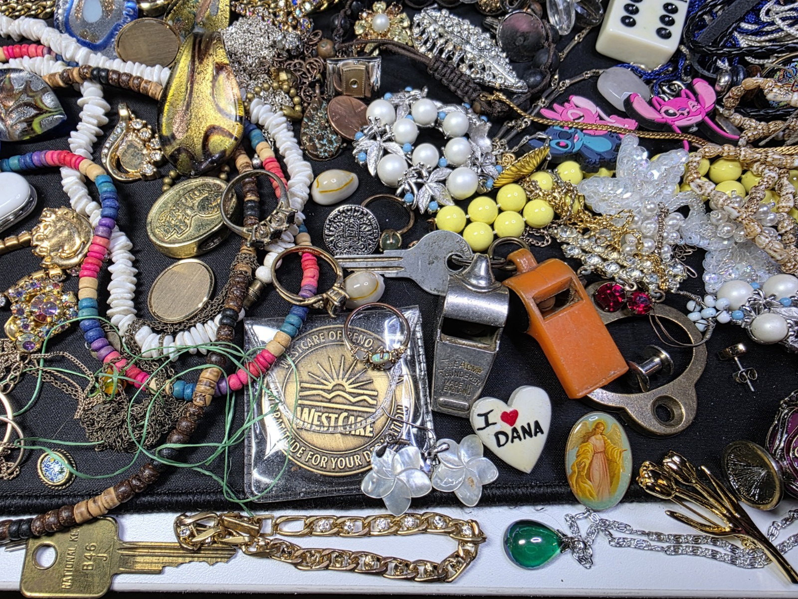 Vtg -Now JUNK drawer Jewelry Lot Scrap Harvest salvage craft Findings beads #8