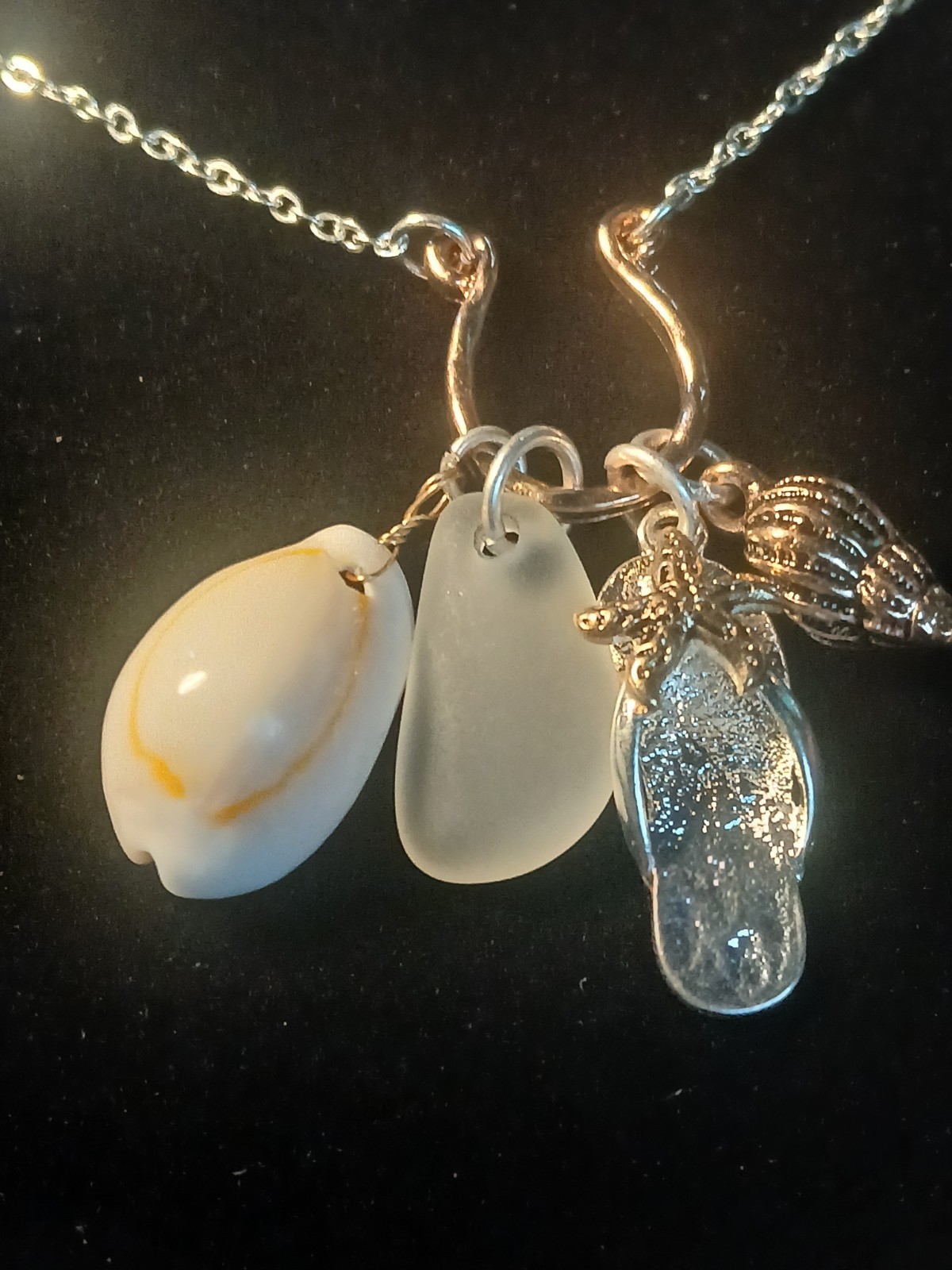 Vintage Delicate Sterling Silver Plated Baroque Charm Necklace