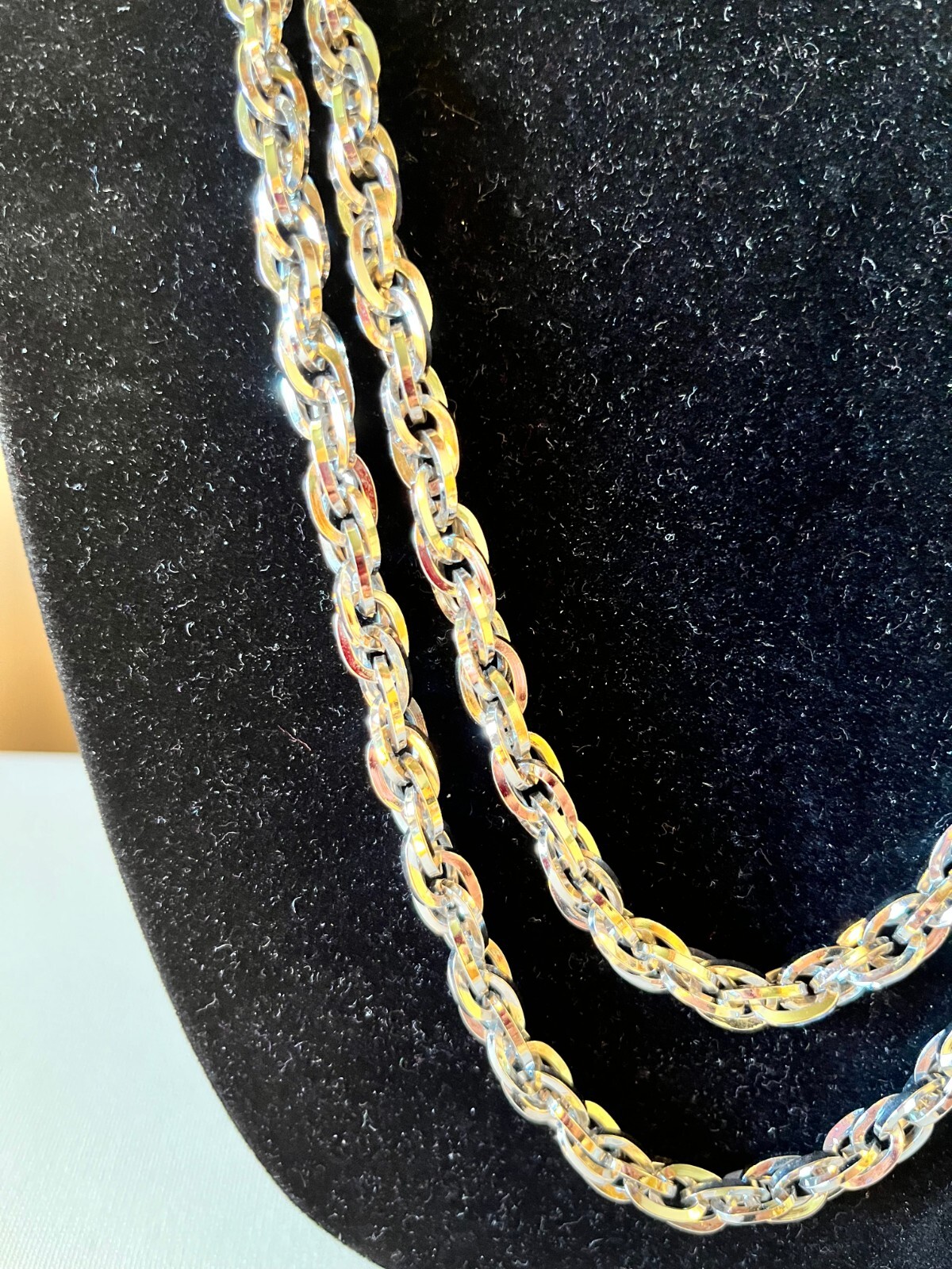 Vintage “Monet” Silver Tone Extra Long Multiple Heavy Link Necklace, Signed