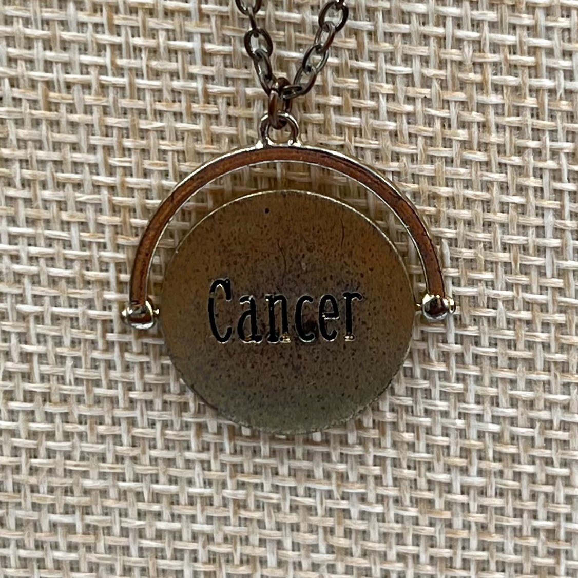 VTG Bronze Tone Cancer Zodiac Spinner Pendant Necklace Crystal Constellation