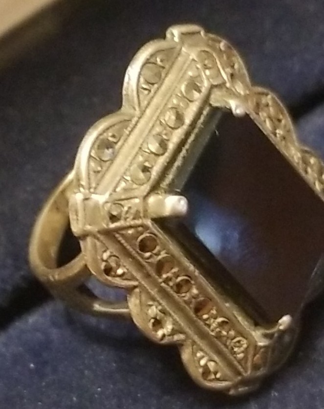 Antique Victorian Mourning Ring, Size 3, Black Onyx Marcasite And Silver