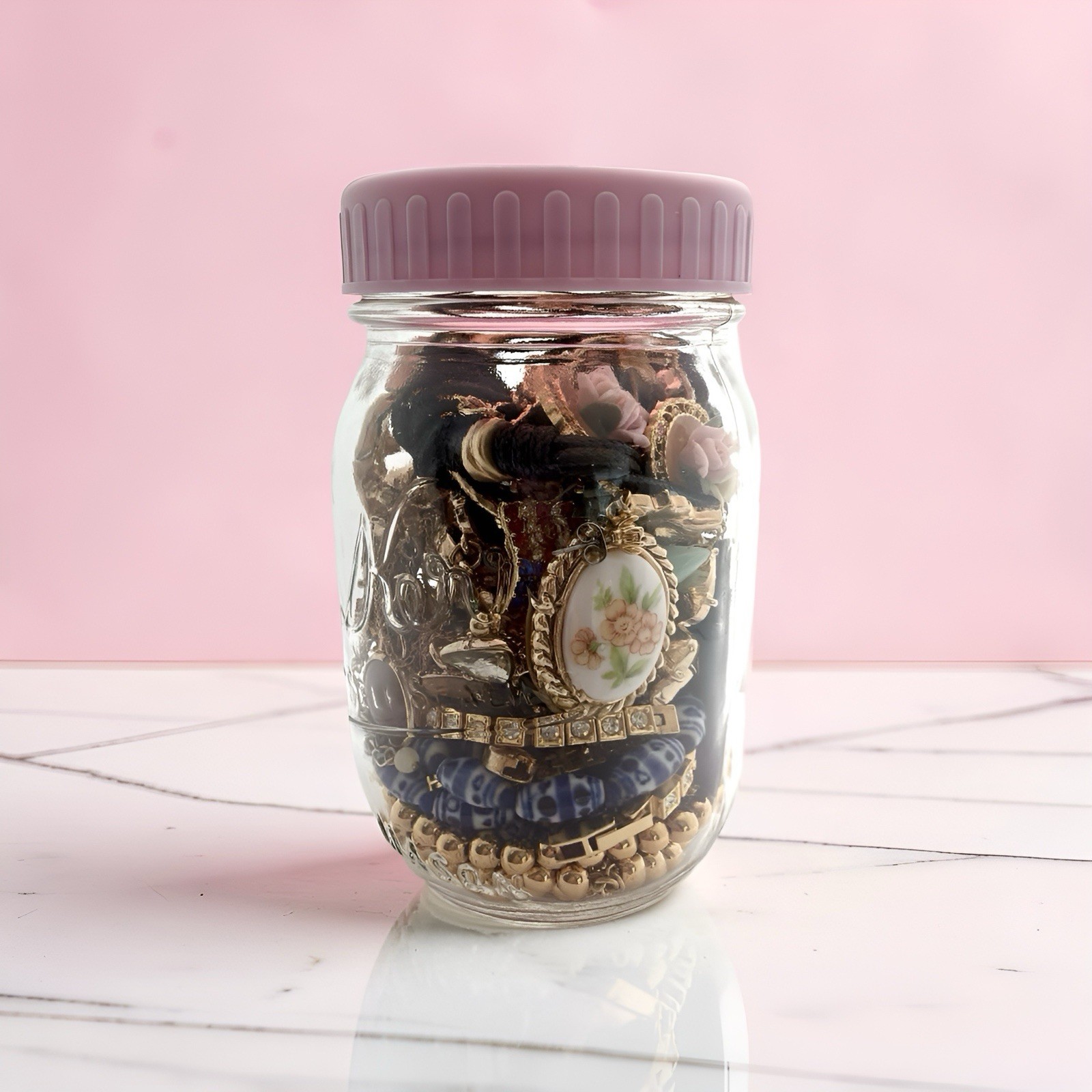 Mystery Jewelry 17pc Jar Vintage Modern Gold Monet Trifari Costume Fashion Lot