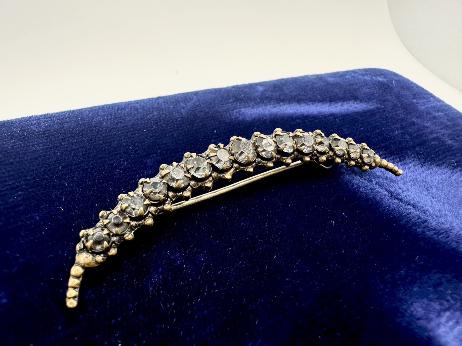 Antique Victorian Brooch Pin Crescent Moon Love Luck Paste Stones C Clasp Read